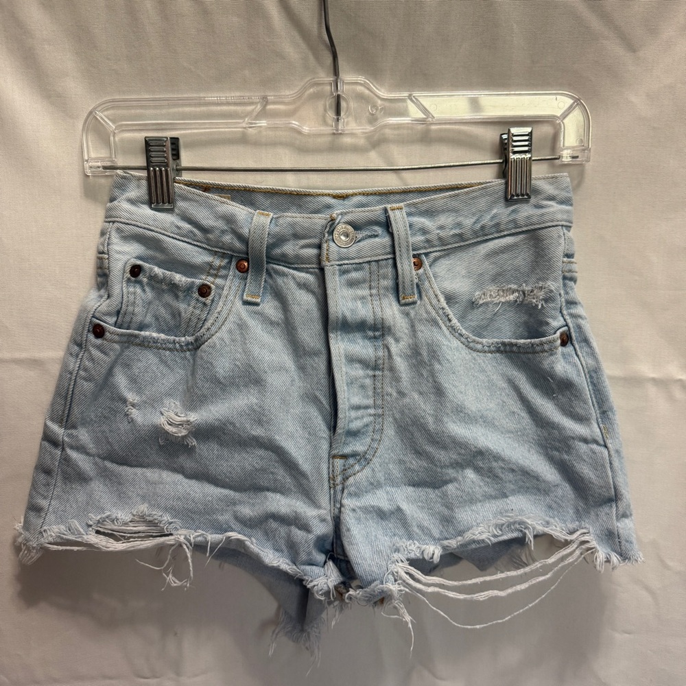 LEVI Light Blue High Rise Distressed Denim Shorts